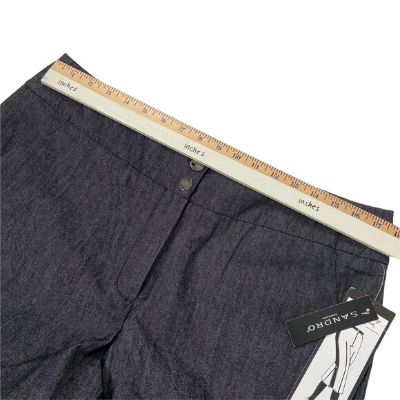 NWT Sandro Sportswear Black Cropped Straight Wide Leg Women's Pants Size 16 - Picture 7 of 9